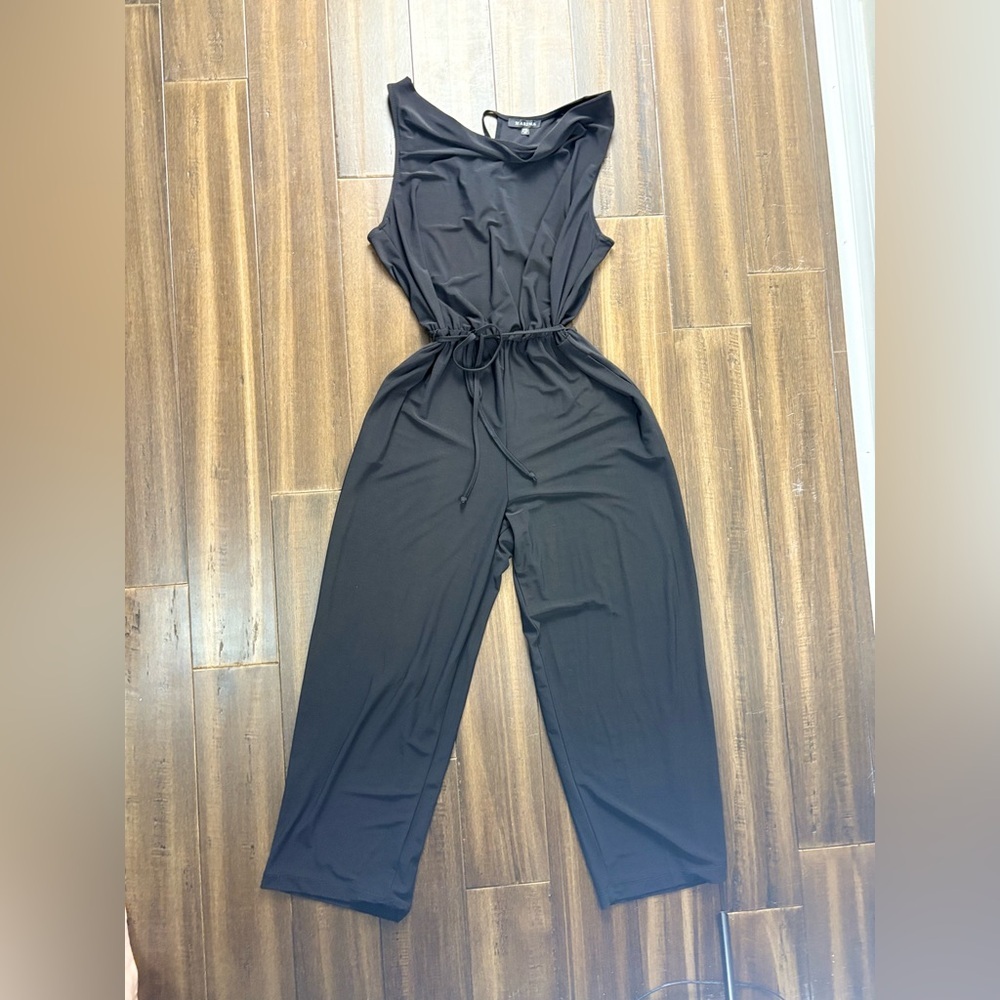 Marina size XL Cowl Neck Key Hole Waist Tie Black Sleeveless Jumpsuit, LBD